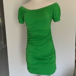Kelly green ruched mini dress